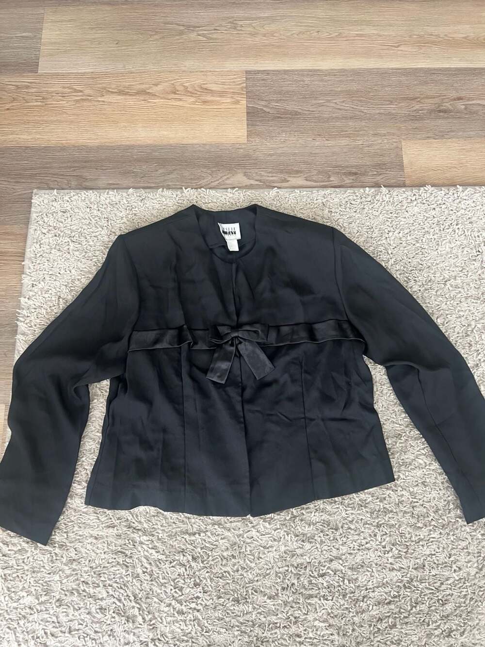 Leslie Fay Black Bow-Detailed Long Sleeve Jacket Size 18